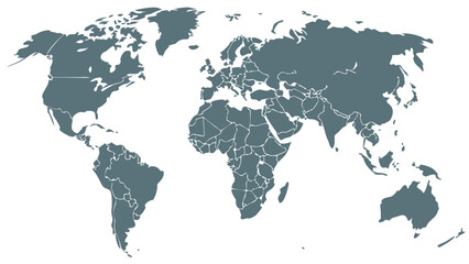 Simple World Map Outline in Gray.