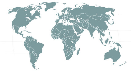 Obraz premium Simplified World Map Depicting Continents and Countries Outlines.