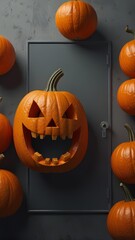 Halloween card with pumpkin acting as spooky mailbox