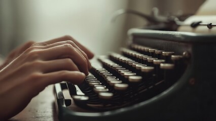 Cinematic Close-Up of Hands Typing a Story on a Classic Typewriter