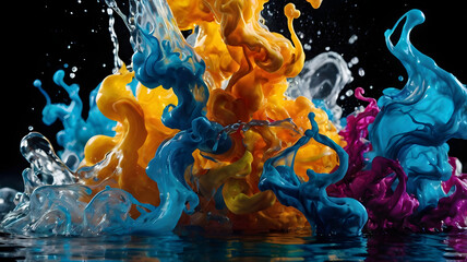 A bright orange splash of water creates a fiery abstract blaze of glowing energy