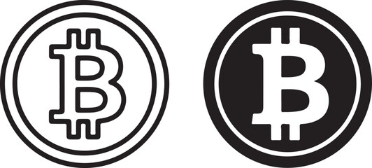 Bitcoin Cryptocurrency Symbol: Vector Icon Set, Black and White, Minimalist Design