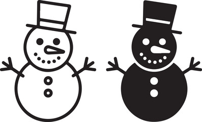 Vector Snowman Icon:  Cute, Simple, Black and White Sign, Holiday Symbol, Winter Design Elements.
