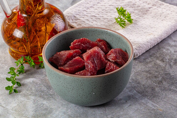 Diced raw beef meat cubes