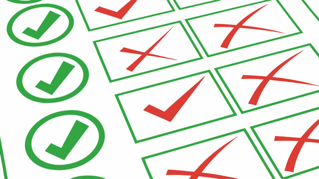Green and Red Checkmarks and Cross Marks on Checklist.