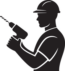 Builder holding drill silhouette vector illustration design