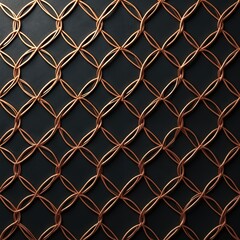 Fototapeta premium Seamless geometric pattern featuring intertwined copper circles on dark background. Elegant, decorative, modern repeating graphic with sophisticated abstract luxury texture. Ideal for fabric,