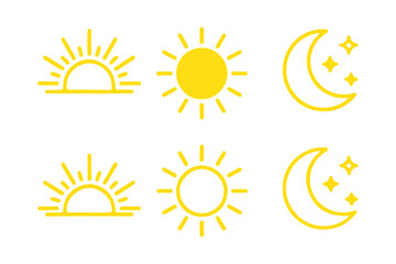 Fototapeta premium Set of time of the day icons. Sunset, sun, moon icons. Vector illustration