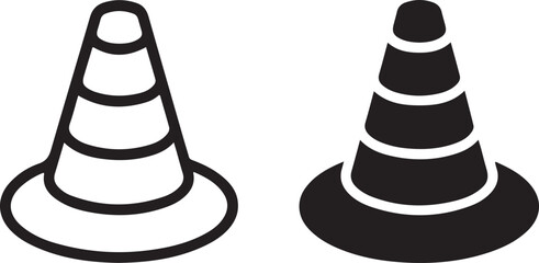 Fototapeta premium Traffic Cone Vector Icons: Simple, Bold Line and Solid Sign Symbols for Construction, Warning, and Safety.