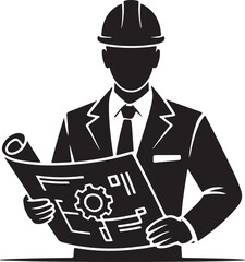 Engineer with blueprint silhouette vector illustration design