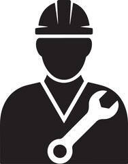 Factory worker with wrench silhouette vector illustration design