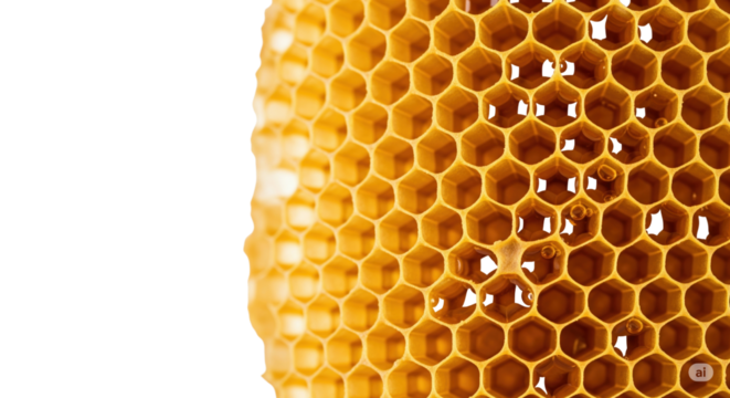 Golden honeycomb detail showcasing hexagonal cells filled with rich amber honey, a natural sweetener and vital apiary product
