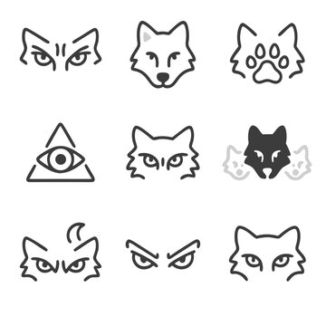 Wolf eyes vector illustration with wolf features and illuminati symbols. Perfect for designs needing a mystical and powerful touch.