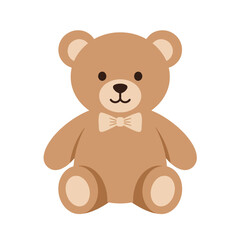 A charming cartoon illustration of a seated brown teddy bear with a bow tie.