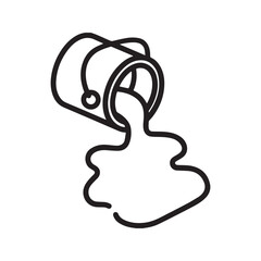 Pouring paint from bucket line icon. Simple outline illustration of a spill. Symbol for art, renovation, and DIY projects.
