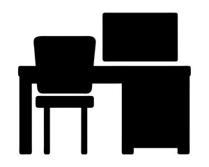 Iconic Representation of Office Setup with Desk Chair and Computer Monitor