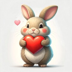 Adorable cartoon bunny holding a heart, perfect for Valentine's Day card design