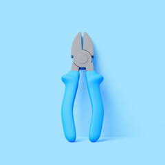 3D pliers with blue rubber handles isolated on blue background