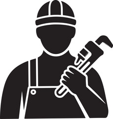 Plumber holding pipe wrench silhouette vector illustration design
