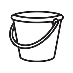 Simple bucket line icon. Black and white outline drawing of a pail. Vector illustration for gardening, beach, cleaning, or farming.
