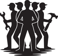 Team carrying tools silhouette vector illustration design