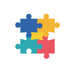 Obraz premium Four colorful puzzle pieces joined together, forming a cohesive whole.