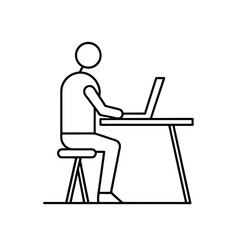 Minimalist Line Art of Person Working on Laptop at Desk