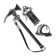 Black silhouette firefighter tools icon with bold side view.