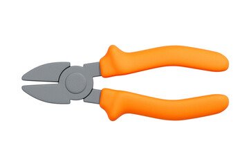 3D render of gray side cutting pliers with bright orange handles, top view, isolated on white background