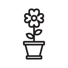 Flower with heart petals in pot, line icon. Simple outline vector illustration for love, romance, gardening, and nature. Cute plant symbol.
