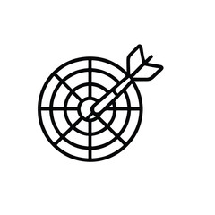 Vector art of arrow hitting the center of a target isolated on white background