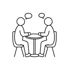 Minimalist Line Art of Two People Having a Conversation at Round Table