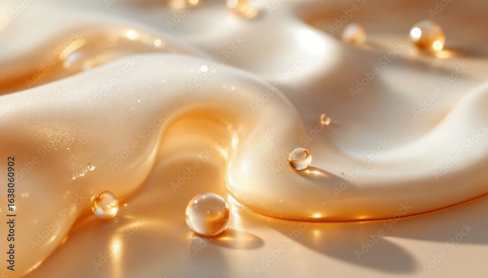Wall mural captivating abstract composition of smooth creamy texture with shimmering drops in soft natural ligh