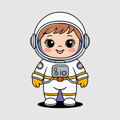 Endearing astronaut character with a big grin, playfully drifting through space with floating tools and stars around them.