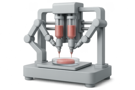 3d bioprinting machine creating cultured meat with transparent background
