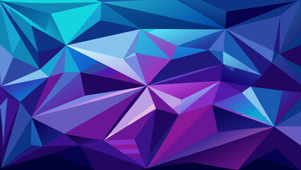 Fototapeta premium Vector art of abstract low poly geometric pattern featuring a striking gradient of deep blue, vibrant purple, and electric cyan, perfect for modern design