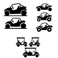 Black and White Silhouette Icons:  Buggies, Golf Carts,  Various Sizes,  Simple Design,  Transportation Graphics,  Vector Illustration,  Clean Minimalist Style.