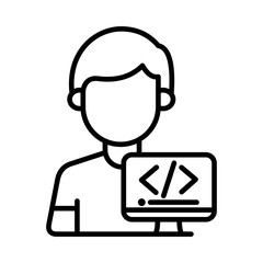Minimalist programmer icon featuring a person at a computer, ideal for coding, software development, and IT themes.