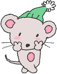 털모자 쓴 귀여운 쥐 캐릭터 손그림 스티커