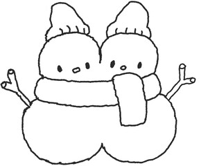 목도리 두른 두 눈사람 선 손그림 스티커