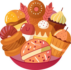 Food Consisting of Pastry Shells and Various Fillings in Flat Cartoon Hand Drawn Templates Illustration stock illustration