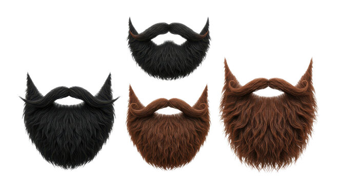 Set of four different vector beard styles isolated PNG with Transparent Background