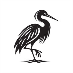 
Graceful Heron Silhouette Vector Art – Elegant Wading Bird with Long Neck and Legs, Minimal Black Outline 