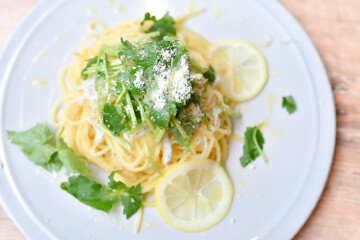 レモンクリームパスタを上から見ると