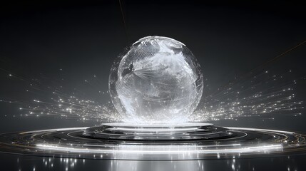Digital representation of a globe on a futuristic pedestal.