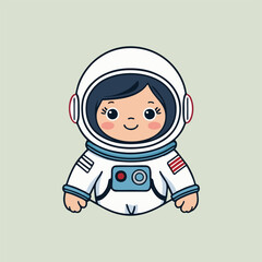 Adorable cartoon astronaut with big, sparkling eyes, floating happily among colorful stars and playful space animals.
