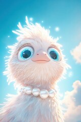 Obraz premium Cute fluffy creature adorned with a pearl necklace in a sunny sky