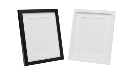 Black and white picture frames for displaying artwork and photography isolated PNG with Transparent Background