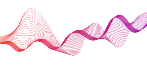 Abstract dark pink color wavy line design element. Dynamic sound wave isolated on white background. Flowing curve blending line. Creative modern design for banner, brochure, website, ads, posters.