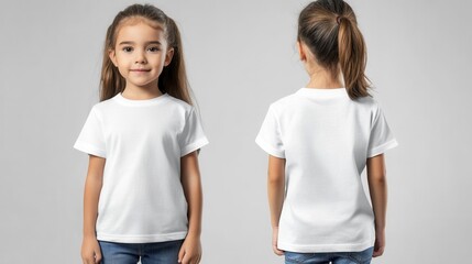 Kid’s white T-shirt mock-up template showing front and back views